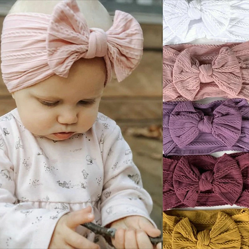 

Big Hair Bow Girls Headband Cute Baby Elastic Hair Band For Children Solid Turban Kids New Festival Hair Accessories