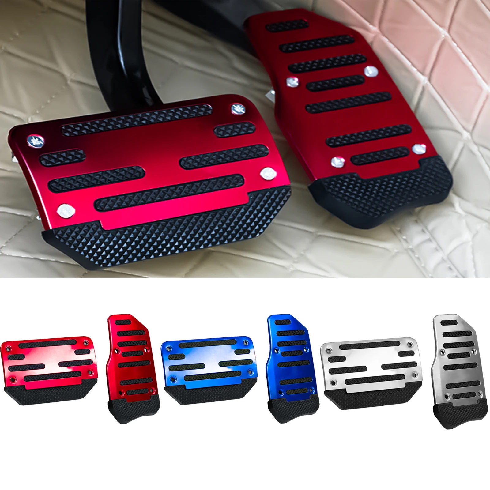 2x Universal Car Pedals Cover Aluminum Automatic Brake Gas Accelerator Non-Slip Foot Pedal Pad Kit Red Blue Silver Accessories