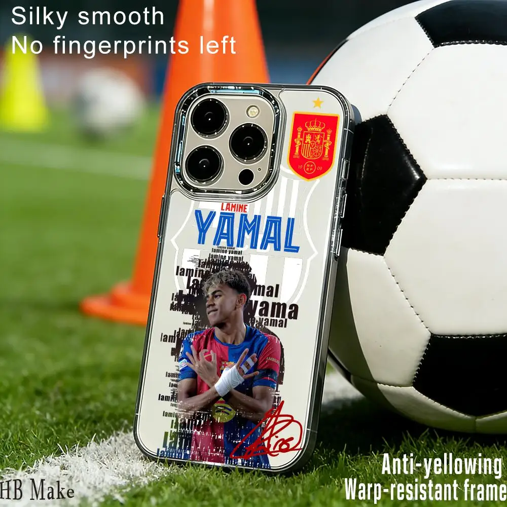 Coque de téléphone Y-Yamal CoO-Lamine pour iPhone 17 16 15 14 13 12 11 Pro Max Plus avec bouton chromé et anneau de caméra transparent