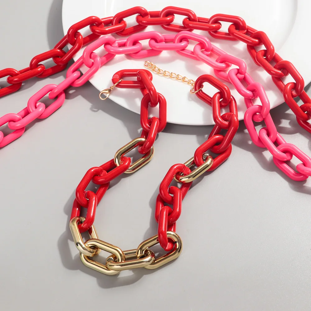 Trendy Acrylic Geometric Link Chains Necklaces CCB Big Chunky Necklace for Women Men Fashion Jewelry Gifts