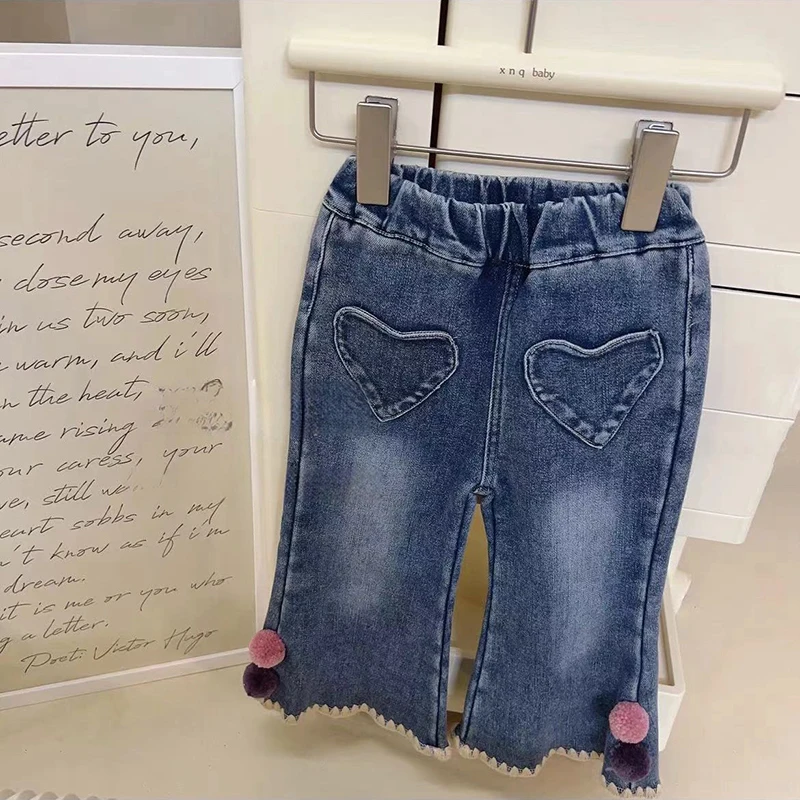 الخريف الشتاء الفتيات سترة مجموعة الأطفال لطيف دمية طوق محبوك البلوزات الكورية طفل الفتيات فضفاض مستقيم كاوبوي بنطلون