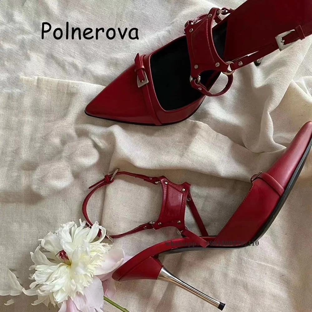 

Pointed Toe Sandals Cross Tied Metal Thin High Heels Women's Shoes Metal Decoration Summer Casual Sexy Back Strap New Arrival Sh