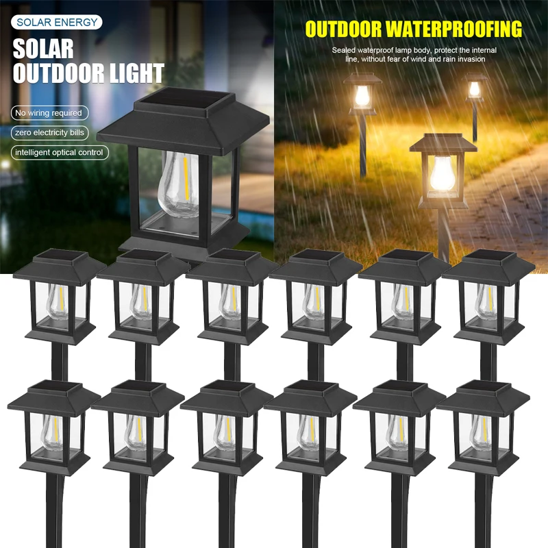 

Солнечные водонепроницаемые садовые светильники на вольфрамовой нити для дорожек, теплый белый свет, декор для газона