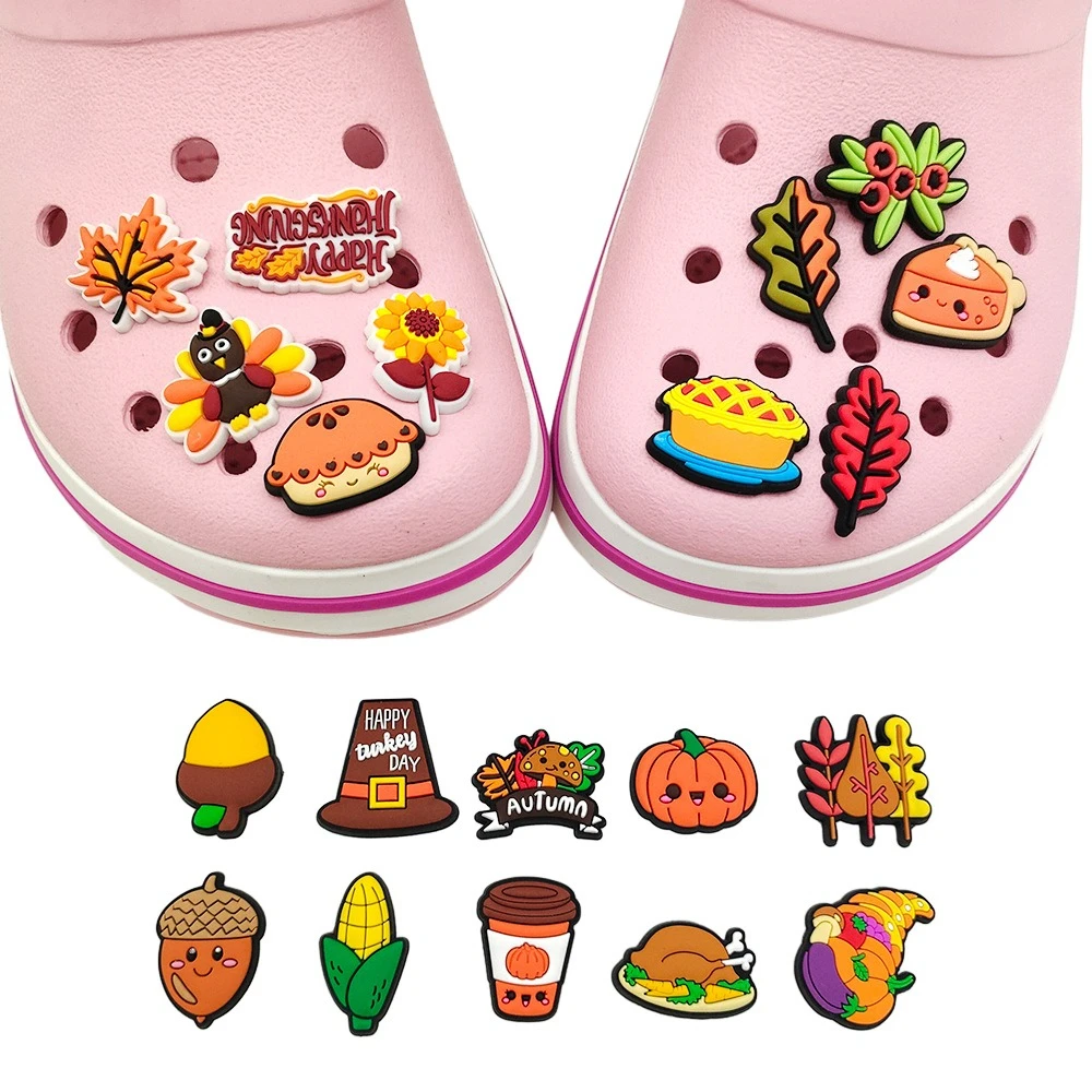 20pcs Cartoon Pumpkin Thanksgiving Series Shoes Accessories Kawaii Anime Hole Shoes Buckle Diy Decoration Removable Girl Gifts