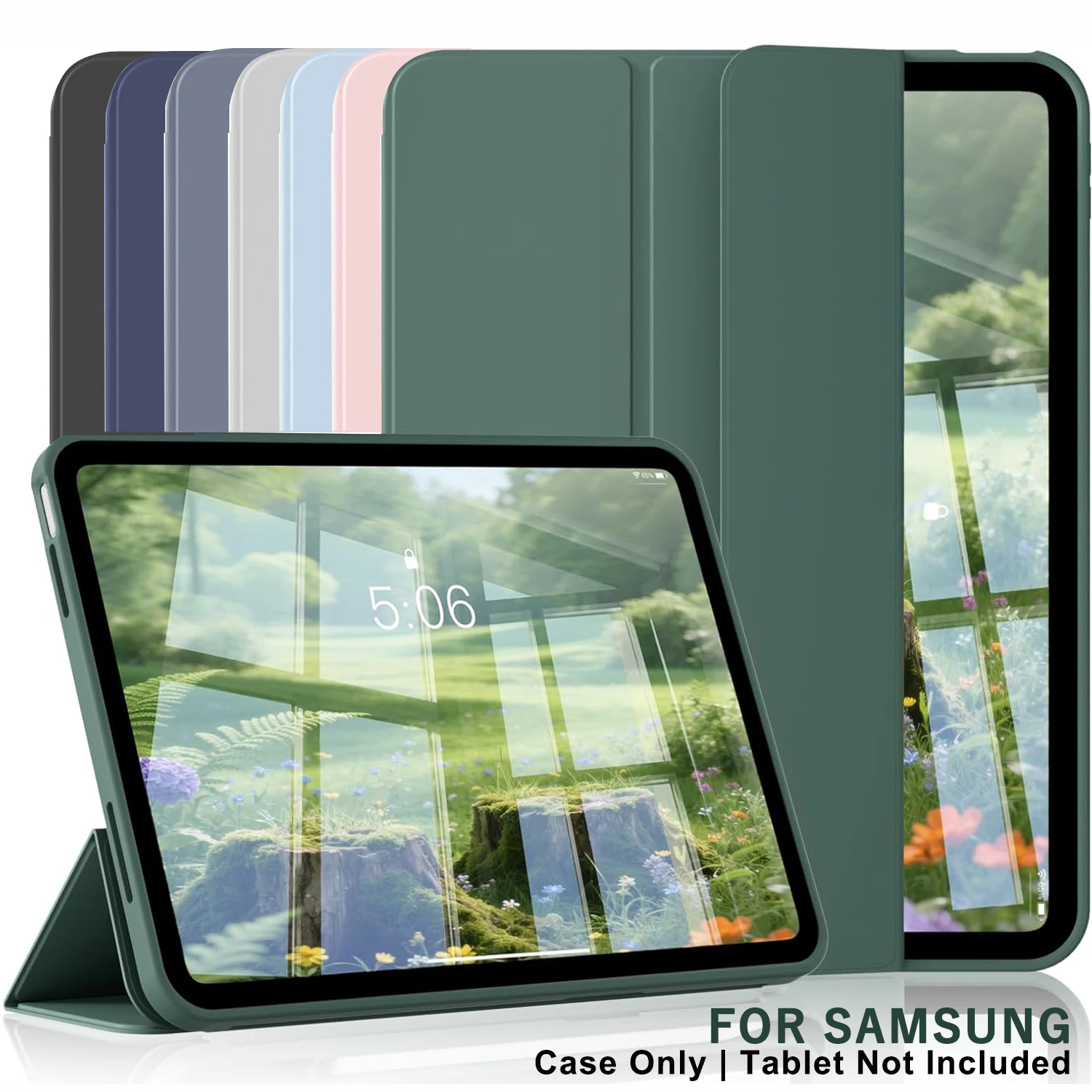 For Samsung Galaxy Tab A9 A11 Case 8.7 inch Tri-fold Magnetic Stand Shell, Solid Color Silicone Soft TPU Back Cover Tablet Cases