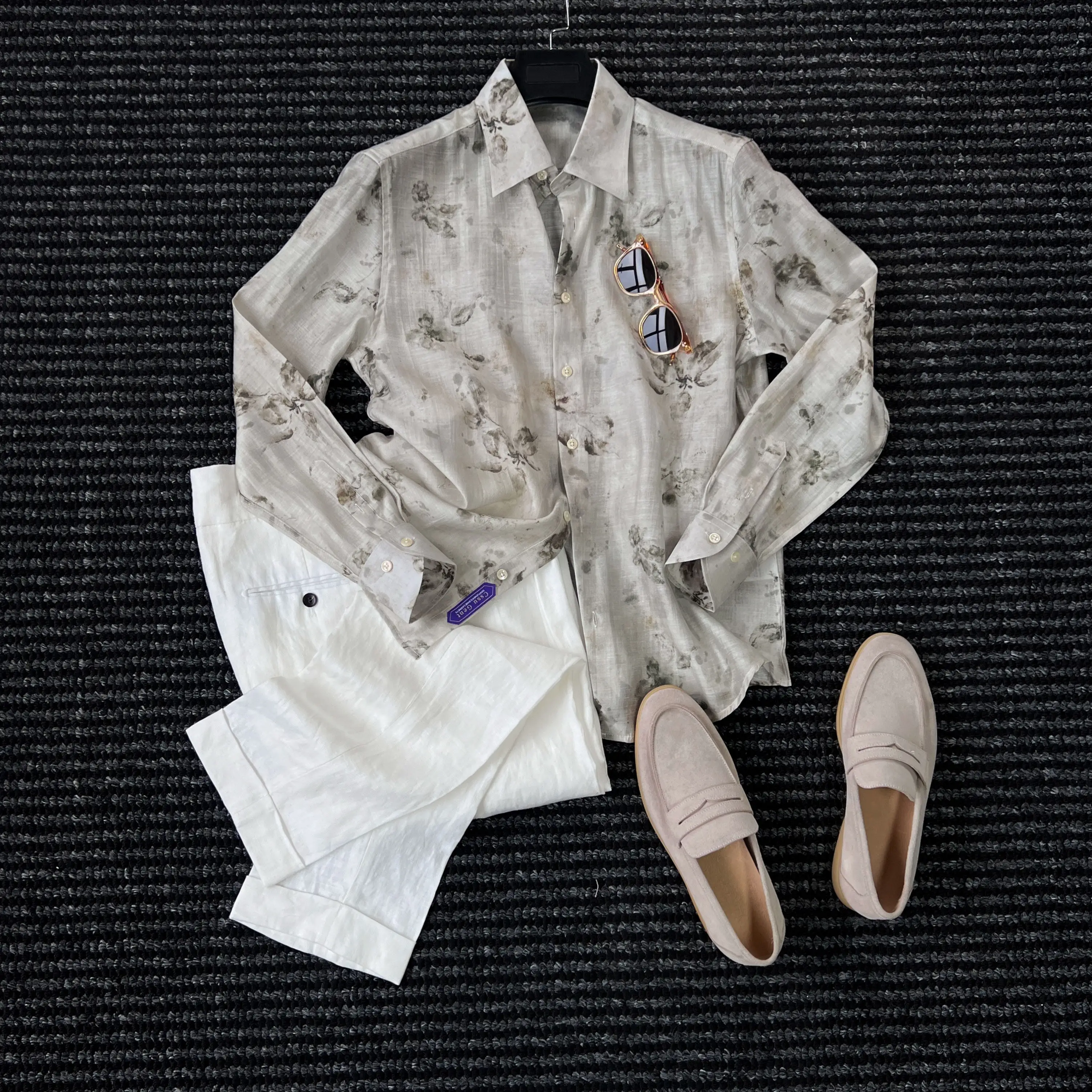 

Летняя мужская рубашка с длинным рукавом из микро-прозрачного ацетатного льна, охлаждающая рубашка