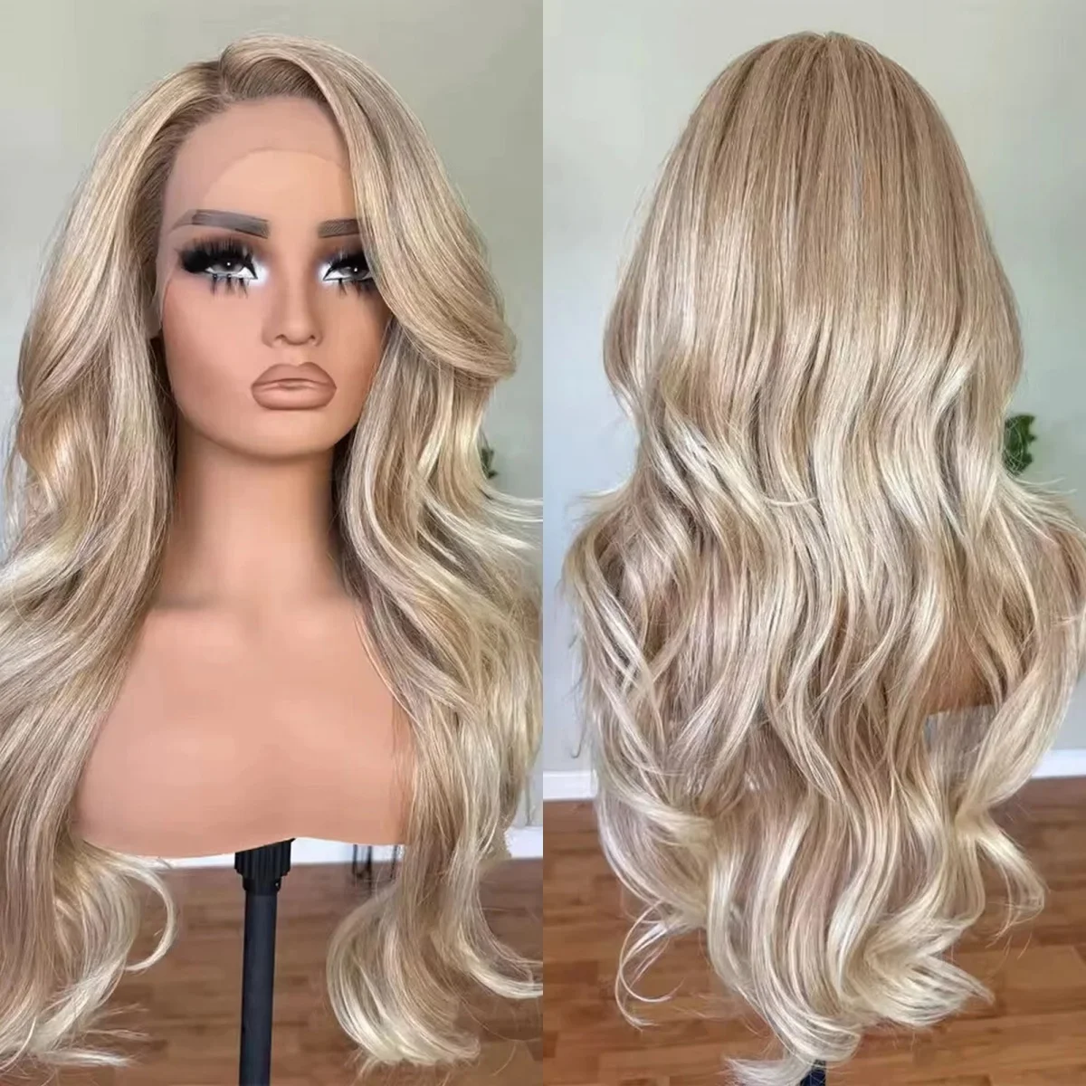 Futura Wig Ombre Ash Blonde Synthetic Lace Top Wigs Highlight Long Length New Style Body Wave Women's Wig Easy To Wear Daily Use