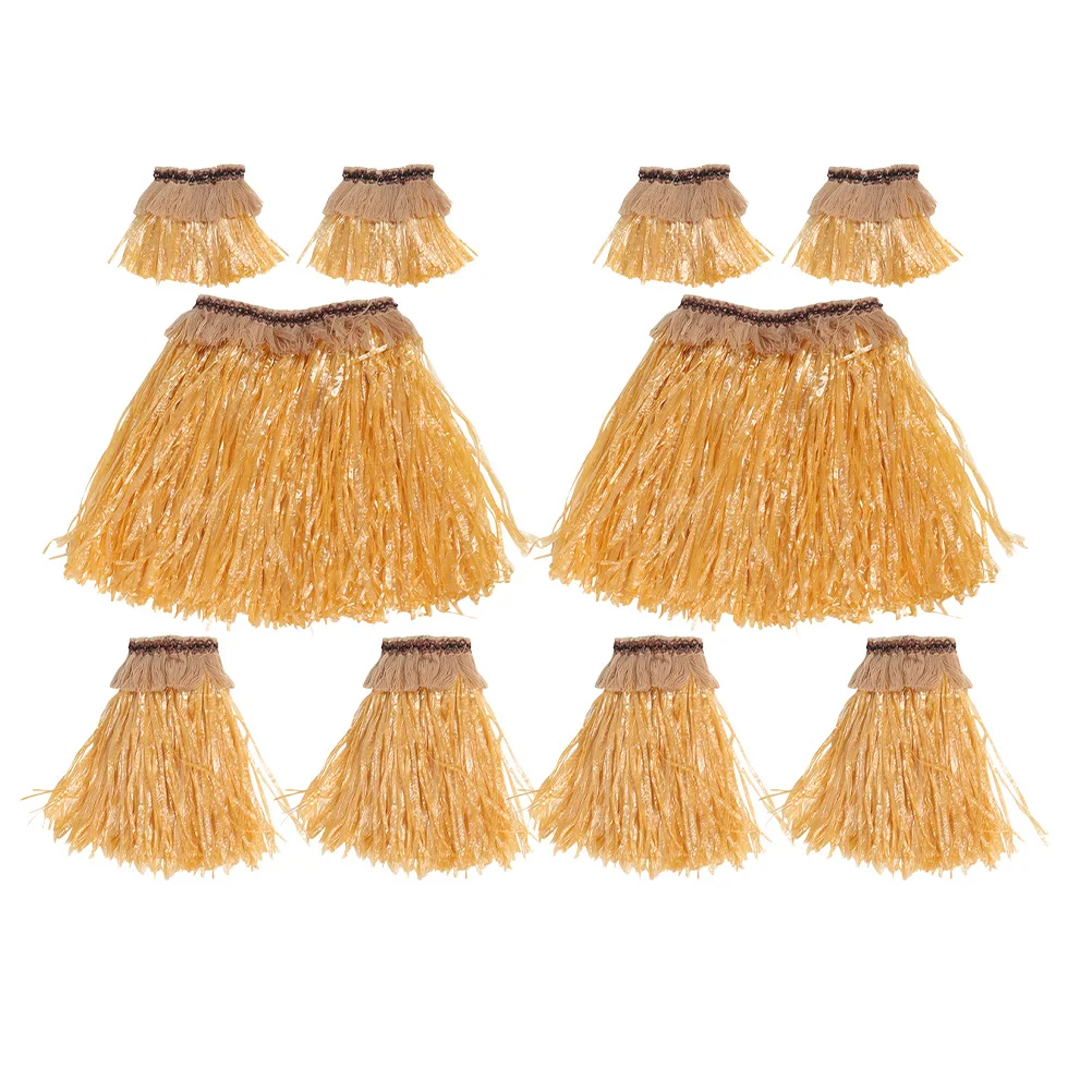 2Sets Hawaiian Grass Skirt Set Colorful Comfortable Hula Skirt Outfit for Luau Party Beach Festival Dance Costume Women