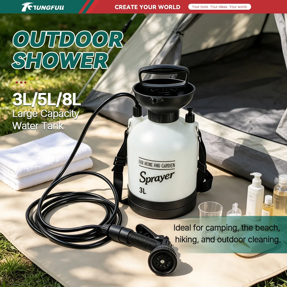 Outdoor Manual Pressure Shower Bucket With Insulation Bag Multi‑Purpose Portable Shower For Camping Beach Pet Washing