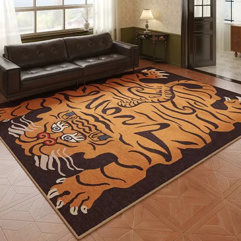 Living Room Rug Anti-slip Stain-resistant Floor Mat Comfortable Loop Pile TPR Carpet Retro Ethnic Style Home Decoration Carpets