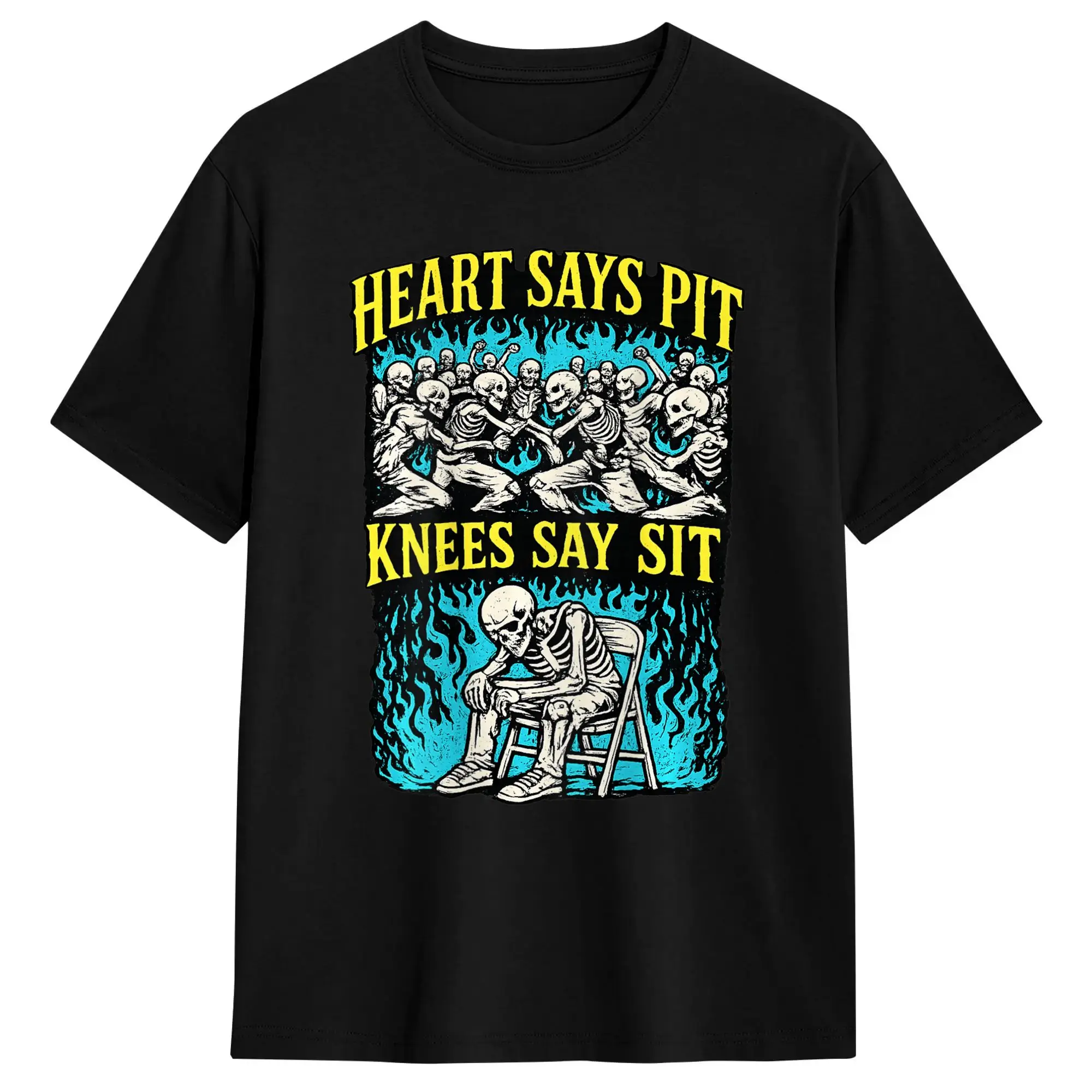 Streetwear T-Shirt Heart Says Pit Knees Say Sit Skeleton Cotton T-Shirts  Novelty Tshirt for Adult Summer Short Sleeve Tees,