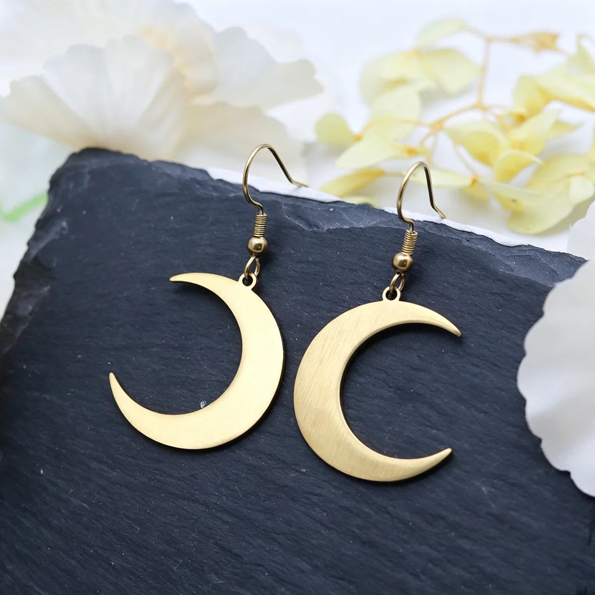 QIAMNI Exquisite Celestial Crescent Pendent Dangle Earrings Stainless Steel Moon Drop Earring Daily Jewelry Gifts for Women Men