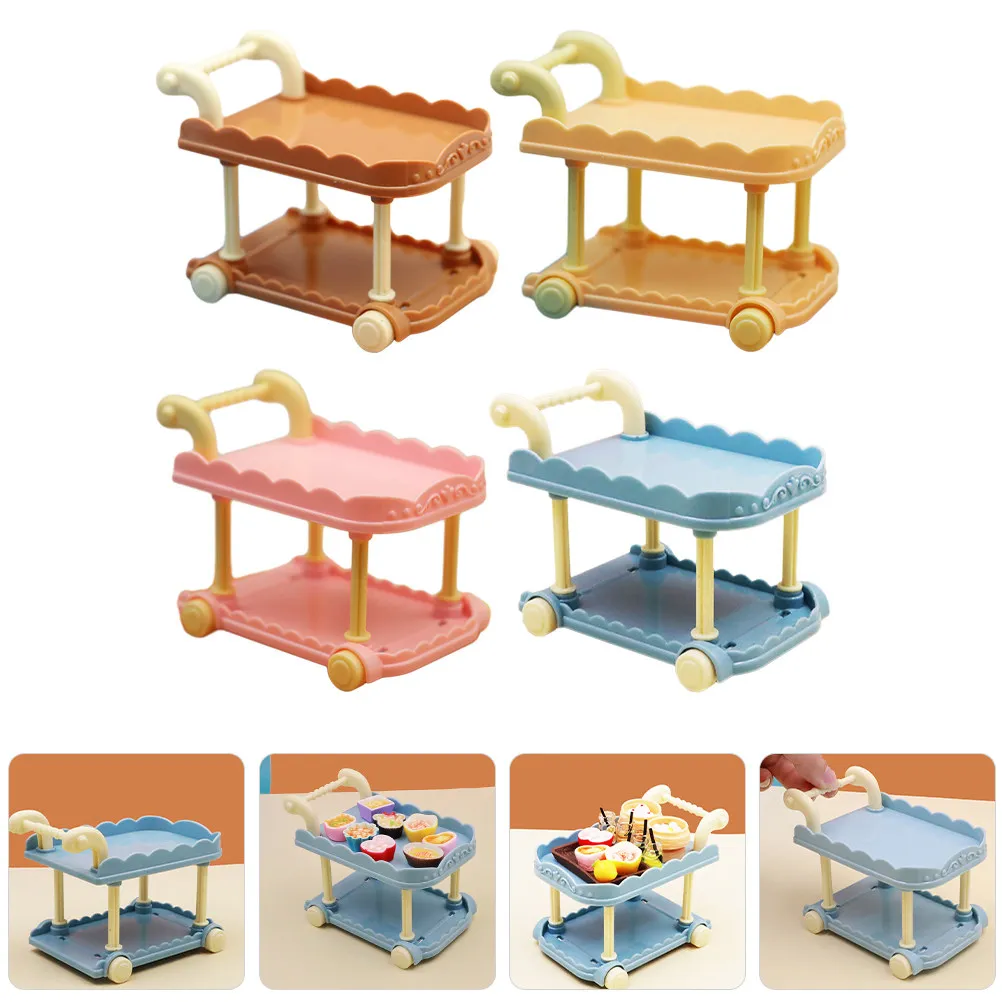 

Набор из 4 миниатюрных сервировочных тележек для дома, маленькая мебельная фурнитура, украшение для дома, мини-кухонный декор, настольное украшение