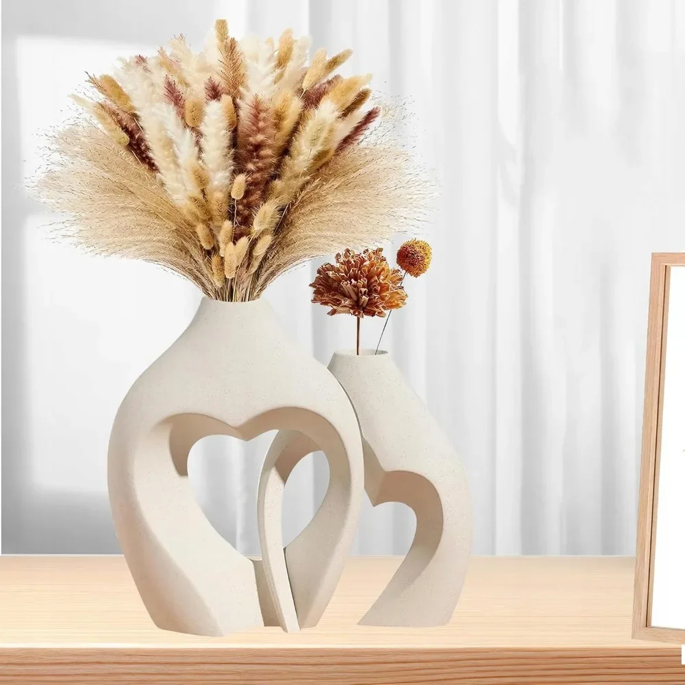 Modernes Mattes Keramik-Herz-Vasen-Set Schlafzimmer-Dekoration Stilvolles Geschenk-Ornament