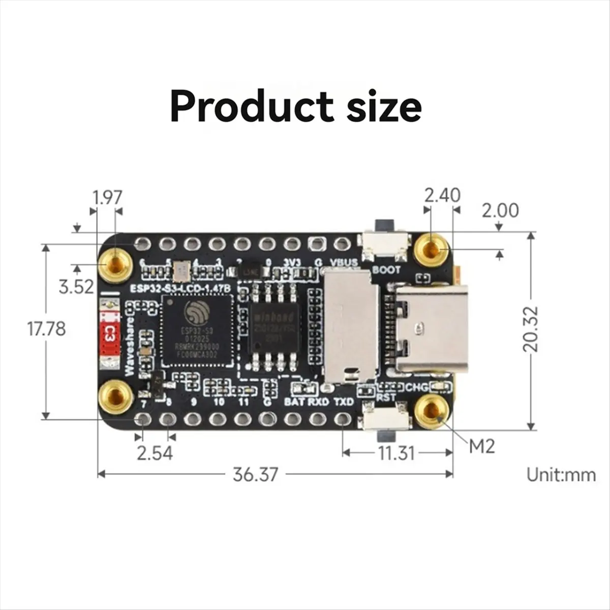 

(A26M) ESP32-S3 Development Board 1.47 Inch Touch LCD Display Screen WiFi/LVGL/HMI Onboard SD-Port/RGB-LED Solder Pin Header