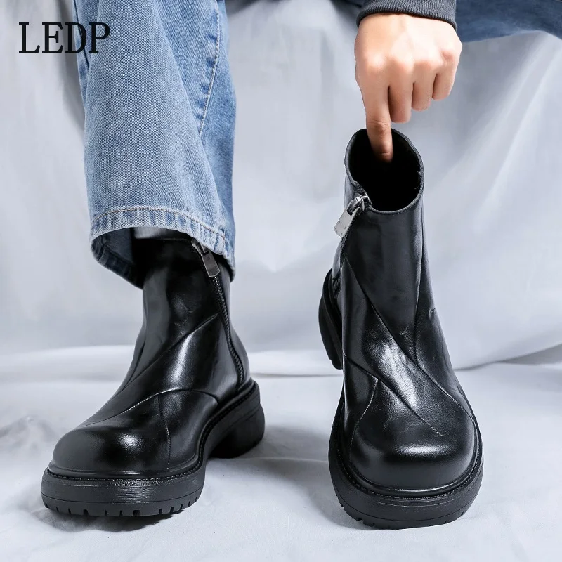 

Короткие светодиодные ботинки с большим верхом — ботинки «Челси» на осень 202, усиление в английском стиле — мужские мотоциклетные ботинки с высоким берцем