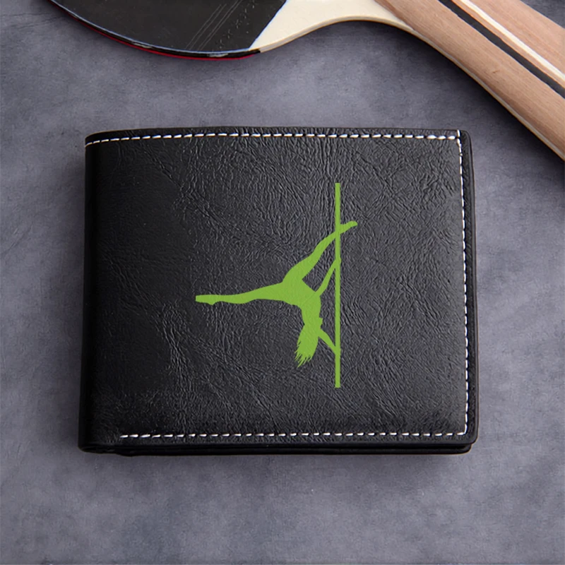 Elegant PU Leather Wallet with Pole Dance Design for Men Lightweight Durable Business Style Black with Green Accent