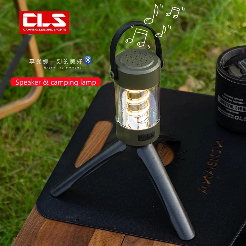 Bluetooth Speaker Camping Light Waterproof 2000mAh Battery Type-C Charging Outdoor Hanging Tent Lantern with Tripod Stand