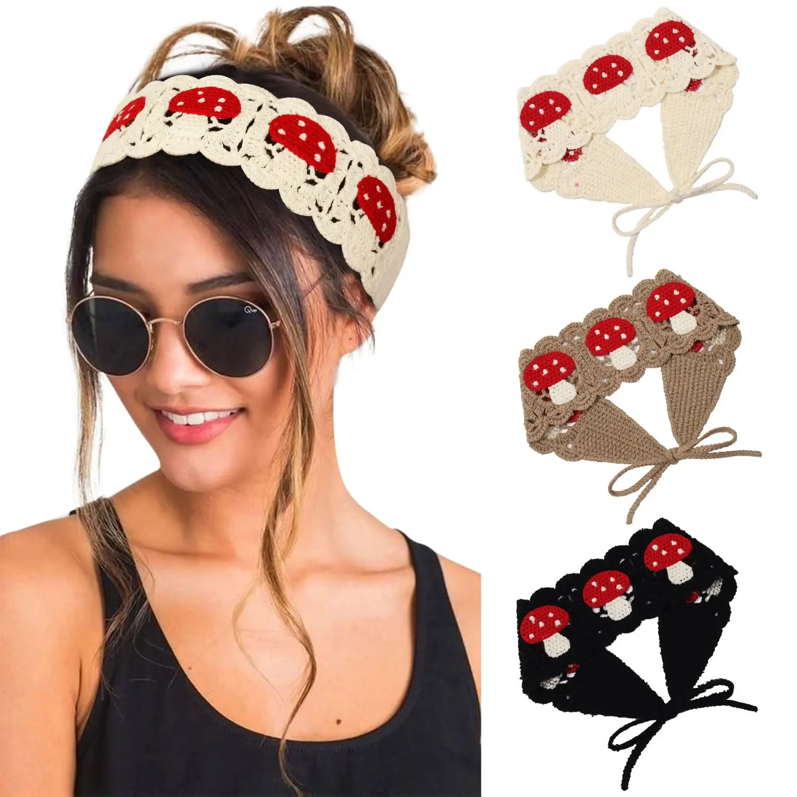 

3PCs/set Crochet Mushroom Hairband Cartoon Floral Hair Bands Hoop Braided Headband For Adult Girls Festival Headwear
