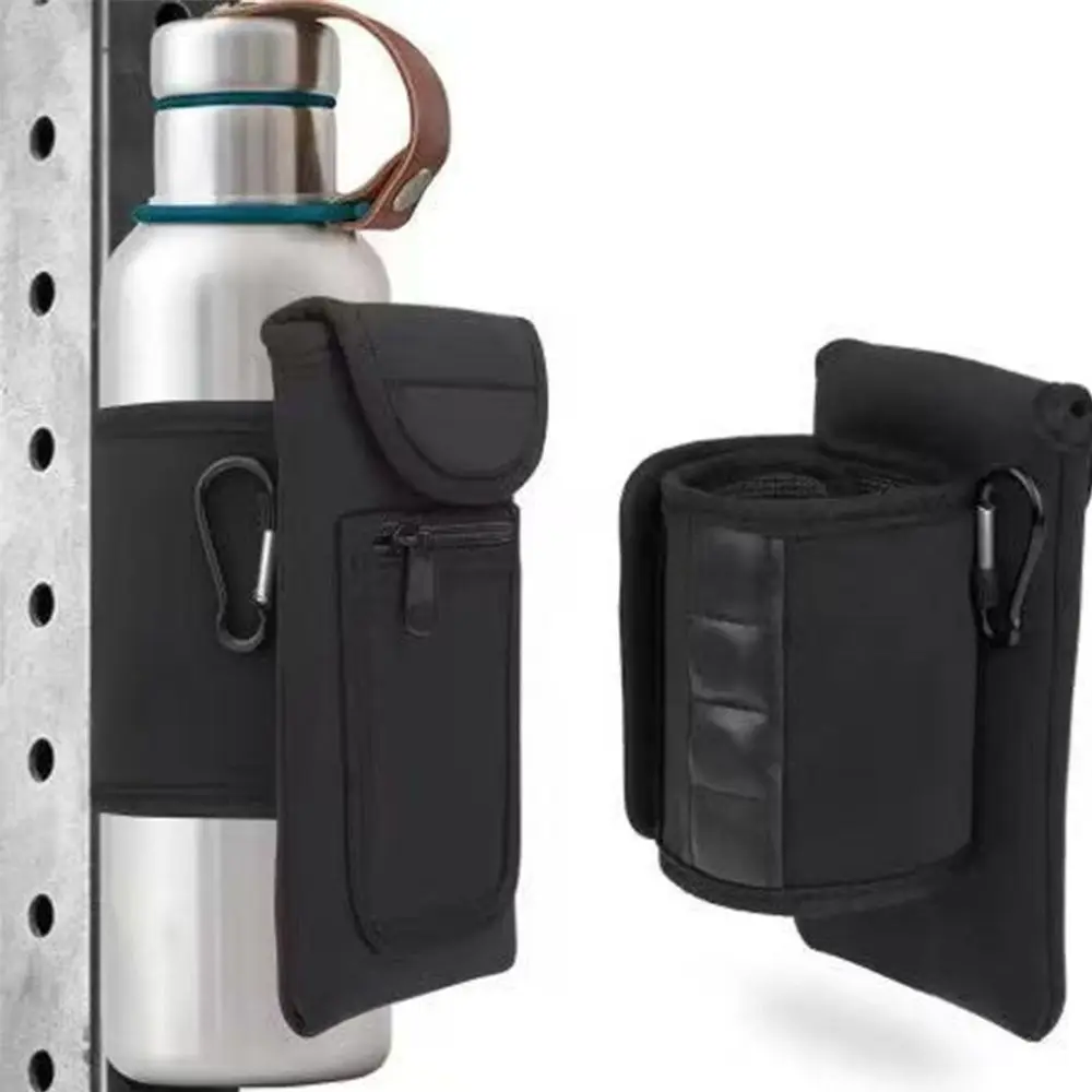 Portable Gym Bottle Pouch Large Capacity Easy Attachment Water Bottle Bag with Carabiner Phone Holder Magnetic Bottle Sleeve