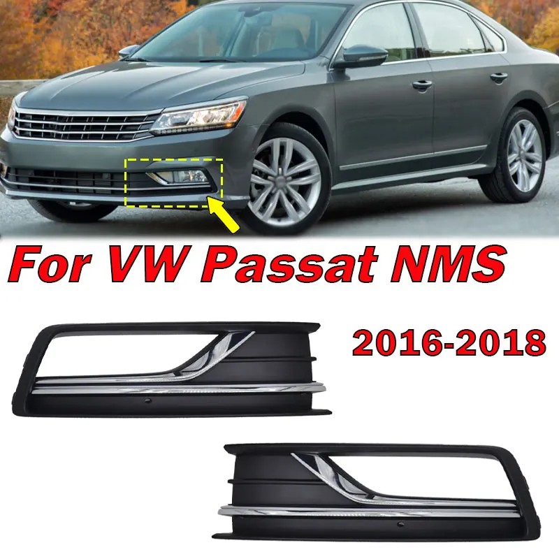 

Car Accessories Left Right Front Bumper Fog Light Grille Cover For Volkswagen VW Passat NMS 2016 2017 2018 Foglights Covers New