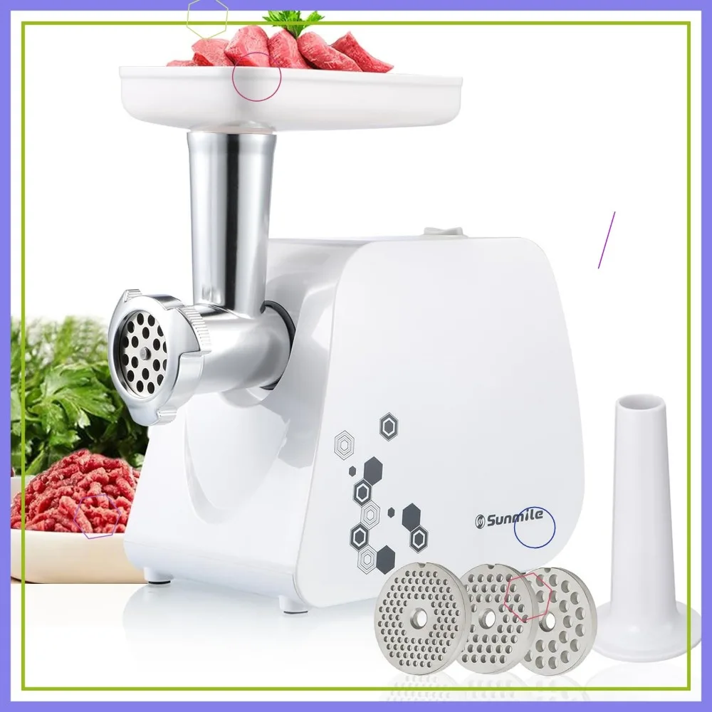 

Electric Meat Grinder and Sausage Maker - 1HP 1000W Max Power, Stainless Steel Blades, 3 Plates, White