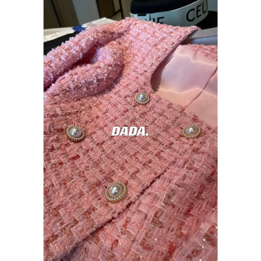 Sweet Pink Tweed Jacket For Women Autumn Winter 2024 New Vintage Long Sleeve Fragrant Party Coat Female Fashion Crop Tops