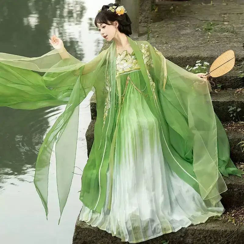 2026 New Hanfu For Women: Full-Breasted, With Chinese Elements, Ripped Sleeves, Ethereal And Elegant, Embroidered, Modified For