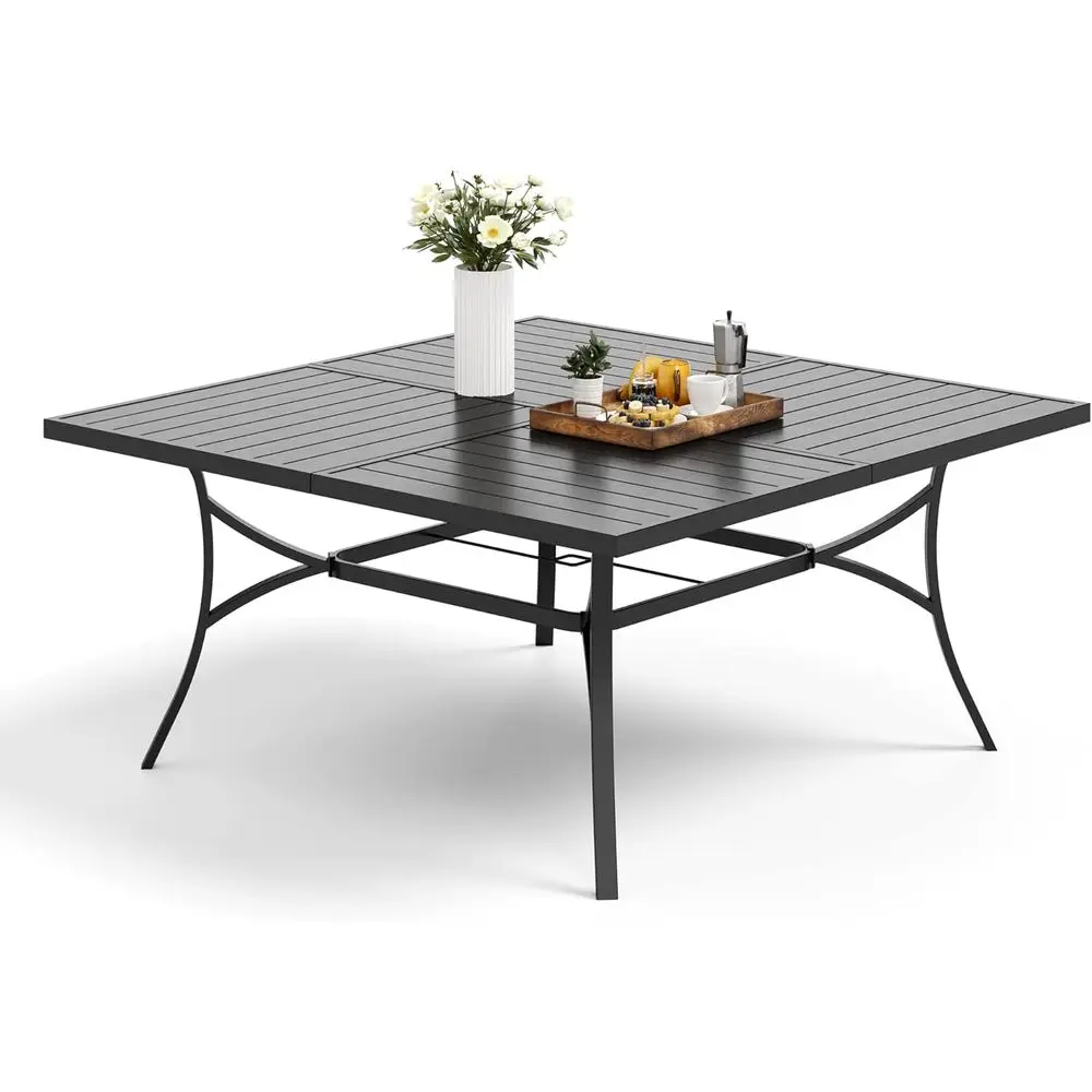 

8-местный черный металлический уличный обеденный стол с регулируемым отверстием для зонта для патио, террасы, заднего двора и сада