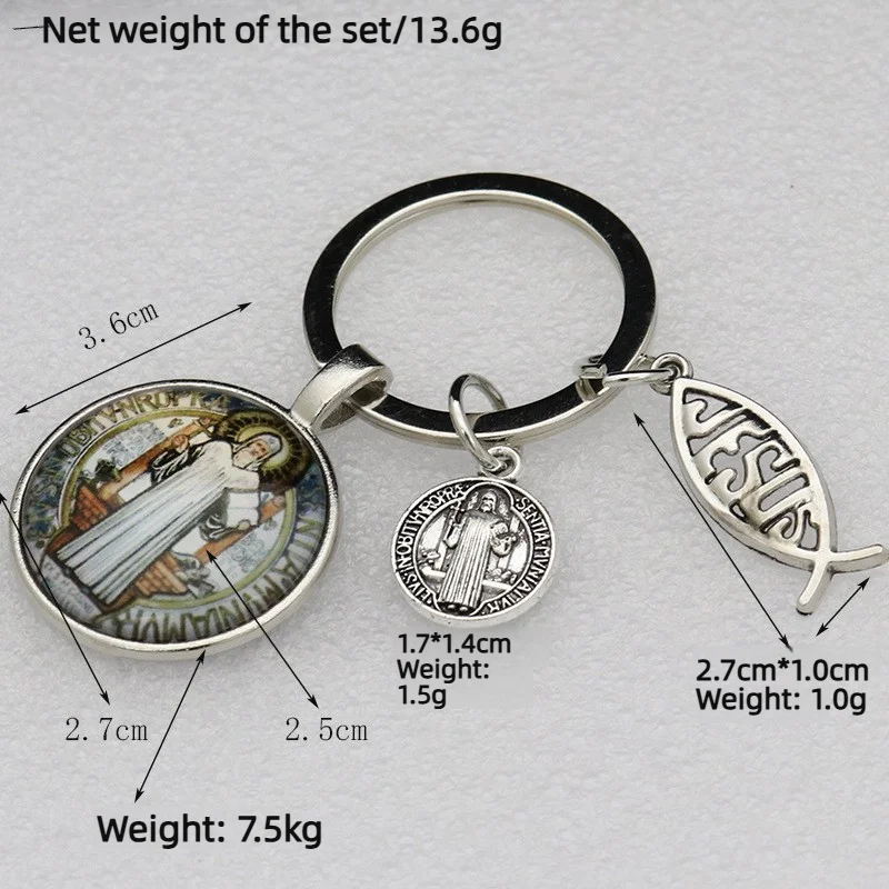 Retro Religion Handmade Scrapbook keychain Clothing accessories Glass base metal accessory Dropshipping
