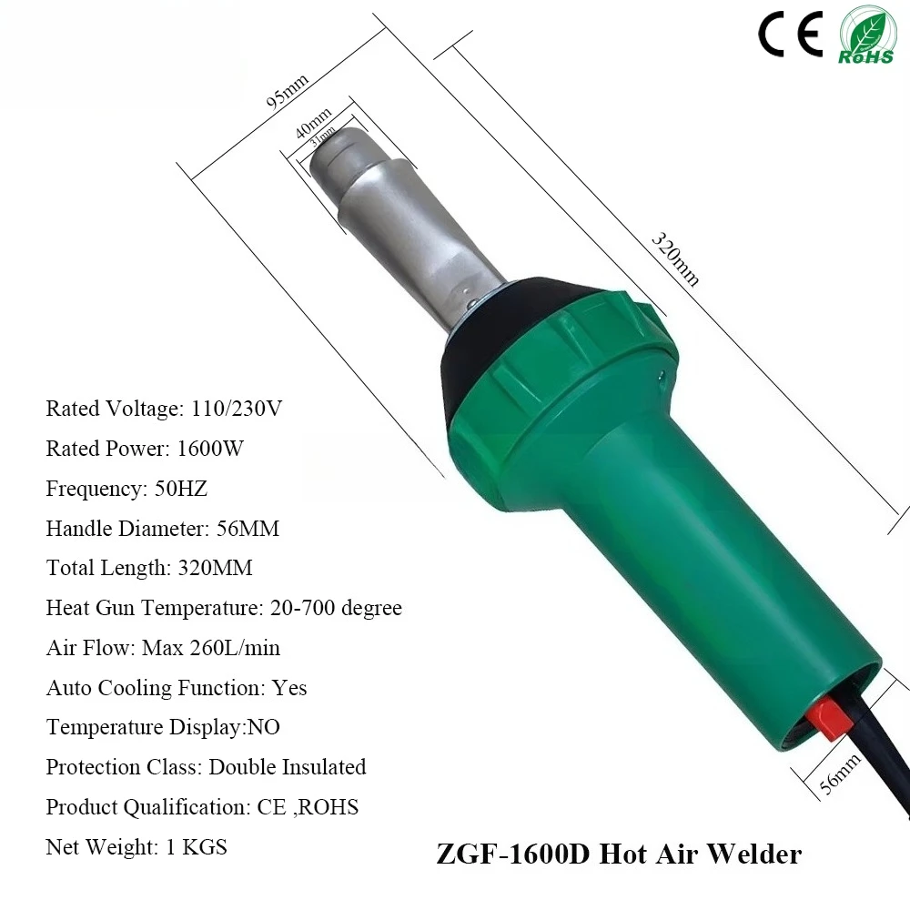 CHKJ-2025NEWSTRIVERS ZGF-1600D 1600W PVC Plastic Welding Machine Excellent 220V/110V Hot Air Welding Gun with Heat Torch New Con