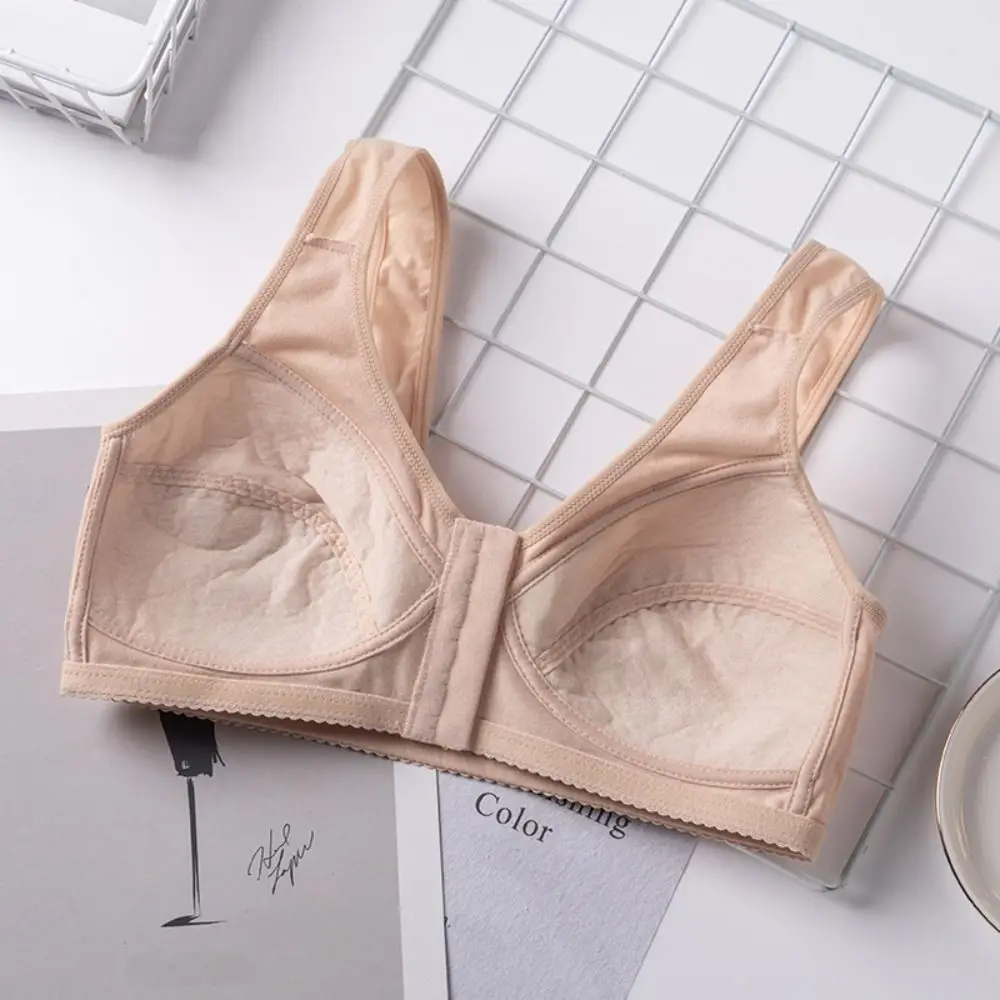 Breathable Thin Front Button Bra Convenient Widen Straps Women Wireless Bra Seamless No Chest Pad Flower Underwear Elder