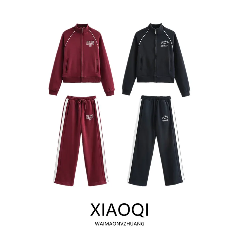 

Autumn Winter 2024 New Women's Long Sve Velvet Jaet Sweatirt Outerwear Pants Print Collar Casual Sportswear Set