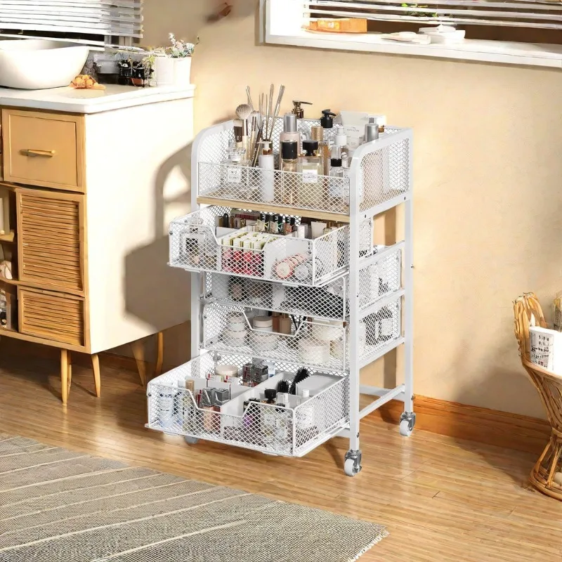 4-Tier Rolling Utility Cart Multi-Purpose Kitchen Storage Organizer for Bathroom Living Room Storage Drawer Mobile Shelving Unit