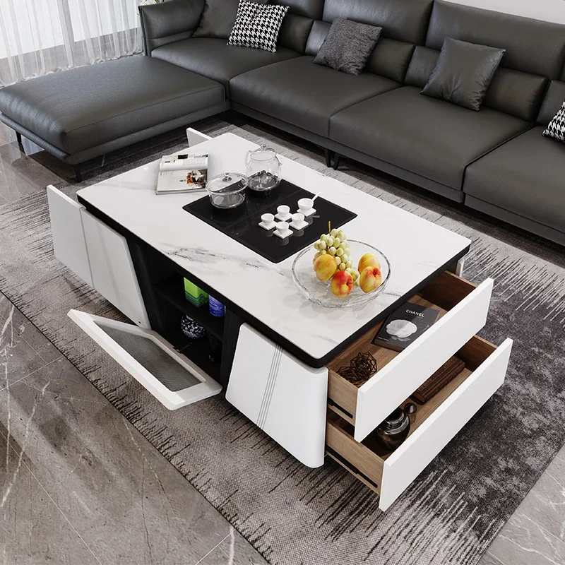 Light Luxury Rock Plate Fully Automatic Lifting Kung Fu Tea Table Multi functional Living Room Simple Modern TV Cabinet