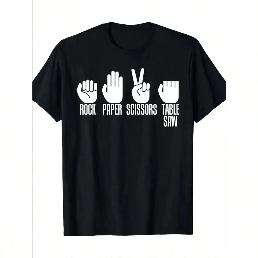 Men's Rock Paper Scissors Table Saw Graphic T-Shirt - Casual Black Cotton Tee, Breathable Short Sleeve Crew Neck