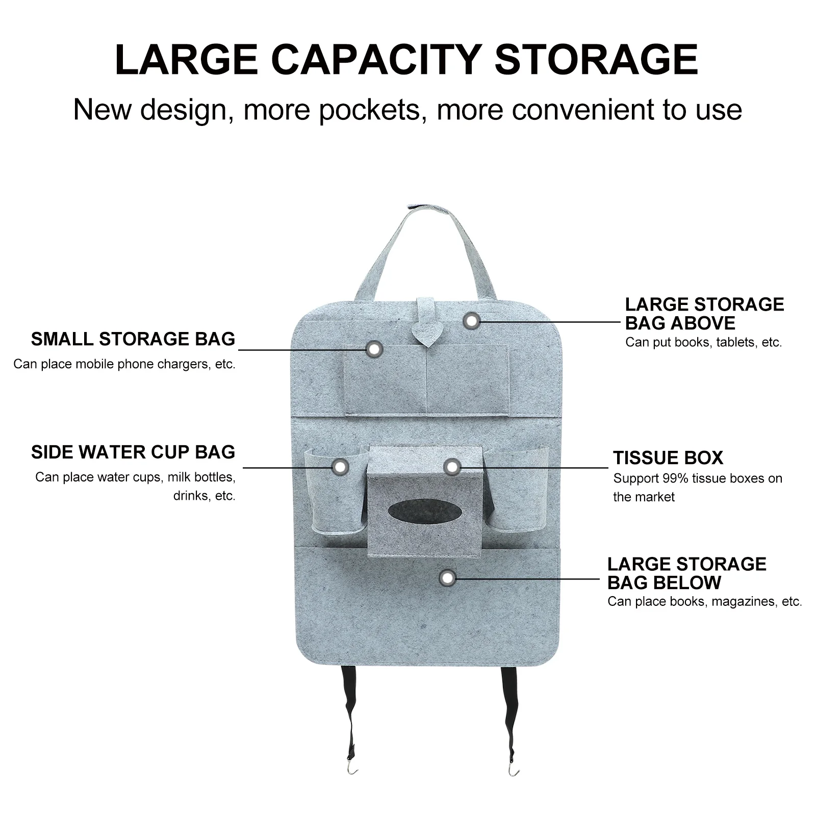 

2pcs Car Storage Bags Auto Seat Organizer Felt Hanging Bag Water Cup Holder Paper Towel Storage Space Saving Back Seat Pocket