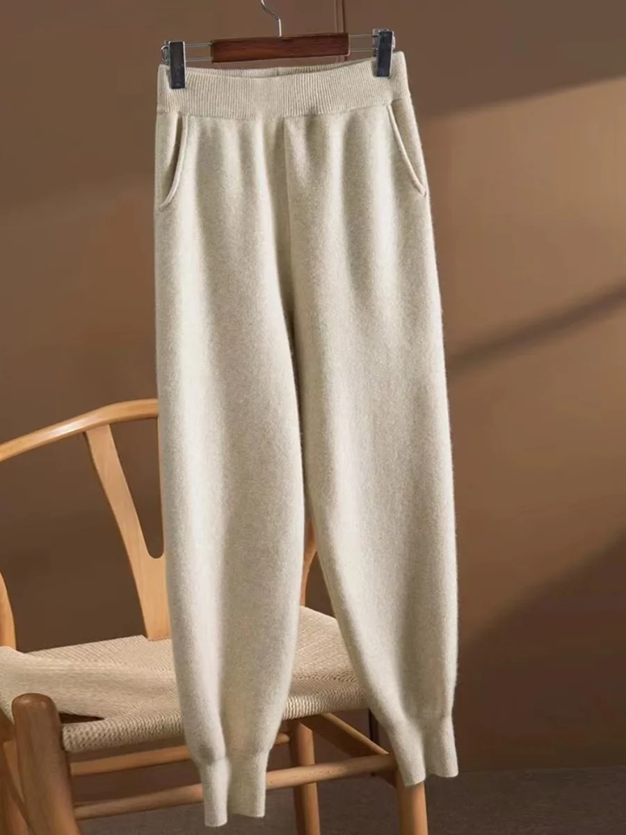 

Emily Clud Recommended Soft Woolen Knitted Thiened Women's Sports Harlan Sweatpants High Waist Wide Leg Comfortable Fit