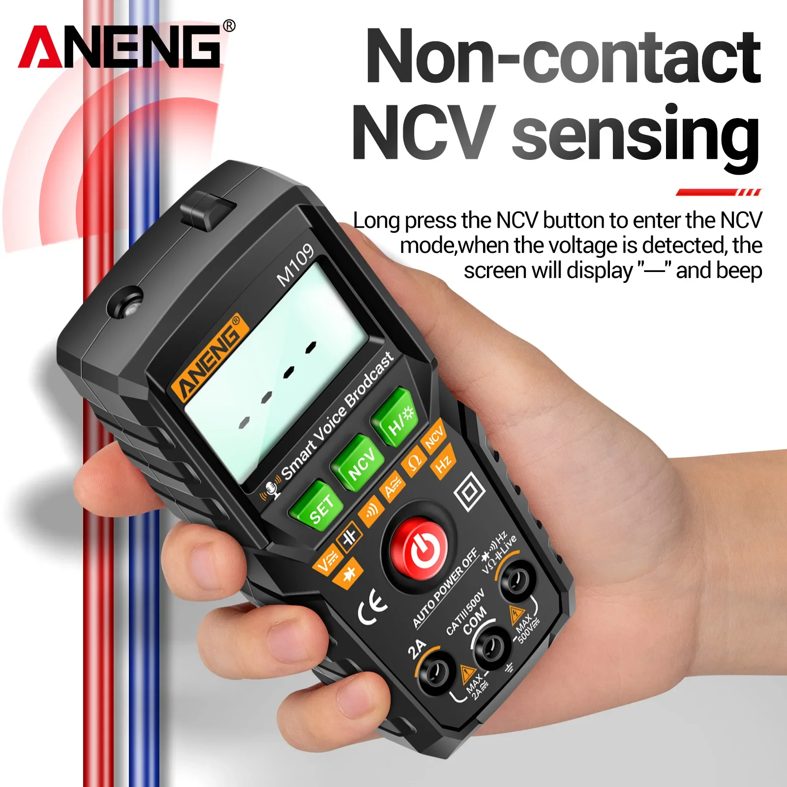 ANENG M109 Automatic Multimeter Voice Broadcast 4000 Counts 500V AC/DC 2A NCV Capacitance Hz Tester with Flashlight Data Hold