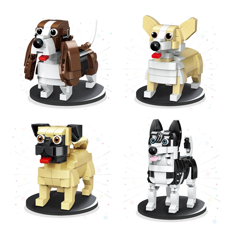 171pcs+ Cute Dog Building Blocks Siberian Husky DIY Pets Model Kit Educational Beagle Corgi Pug Mini Bricks Toys For Kids Gifts