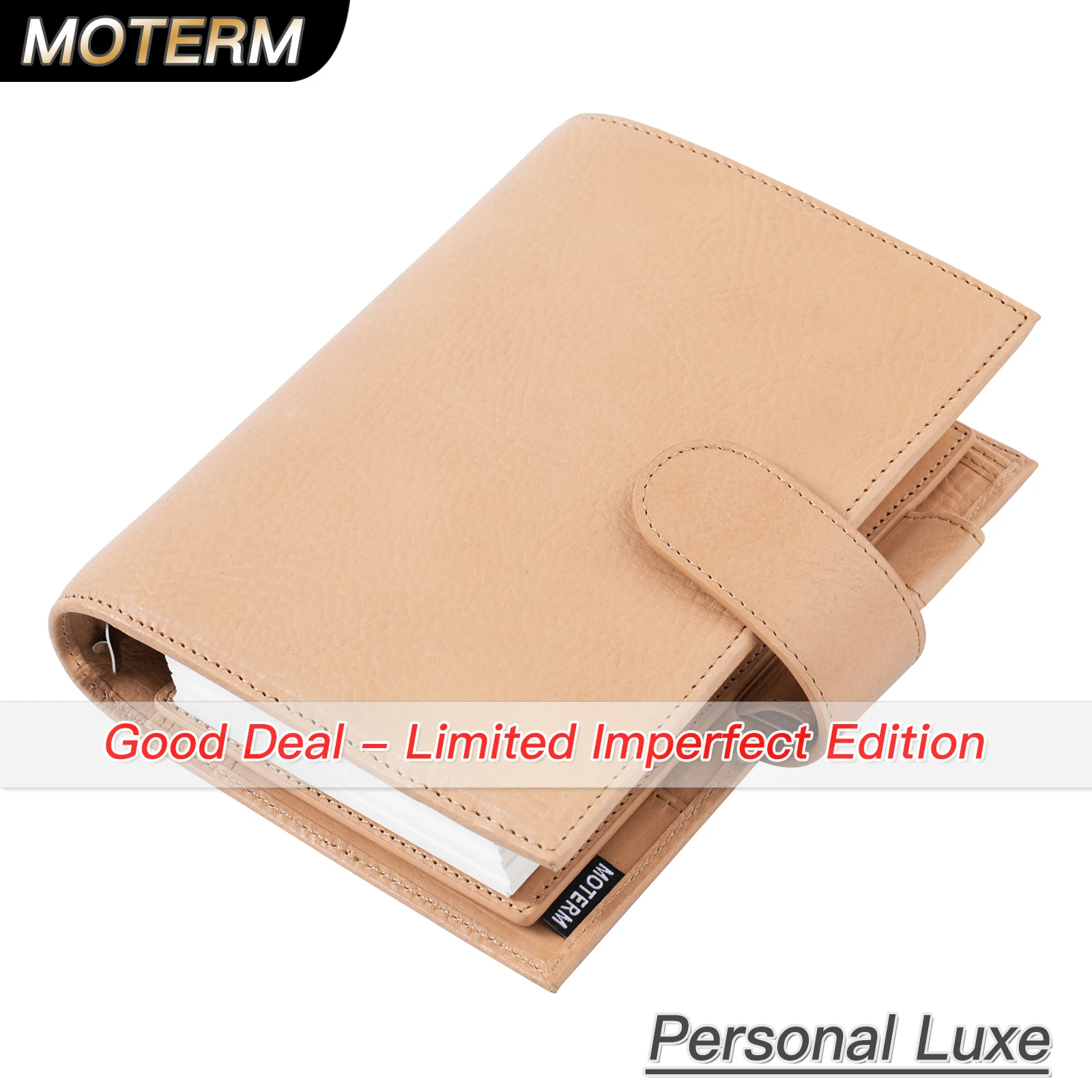 

Limited Imperfect Moterm Full Grain Veg Tan Leather Personal Size Luxe 2.0 Rings Planner Notebook with 30MM Rings Diary Journal