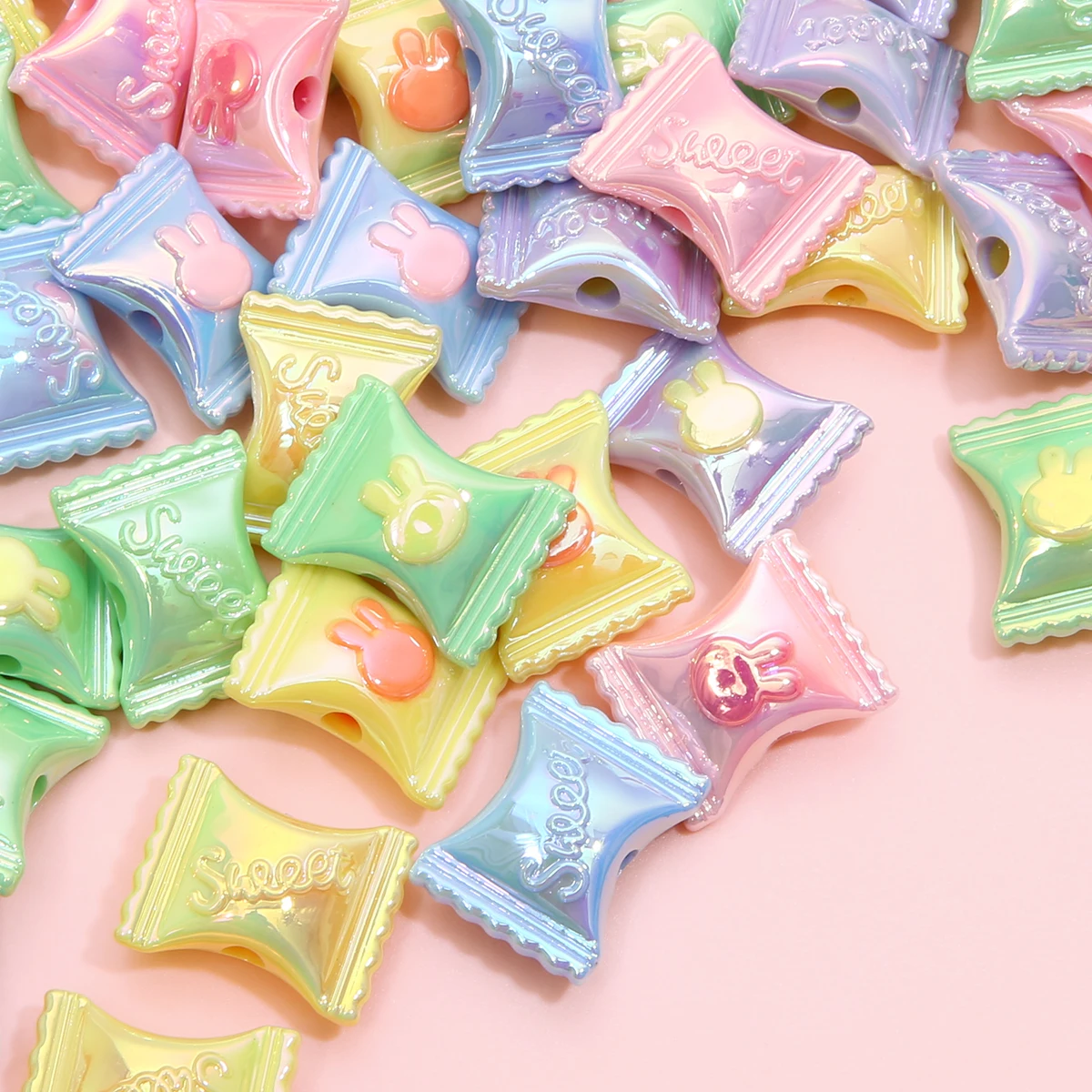 4/10 قطعة 17x21 مللي متر الاكريليك رسمت أرنب صغير حبات الحلوى لطيف وممتع ل أساور يدوية القلائد المعلقات مجوهرات اكسسوارات