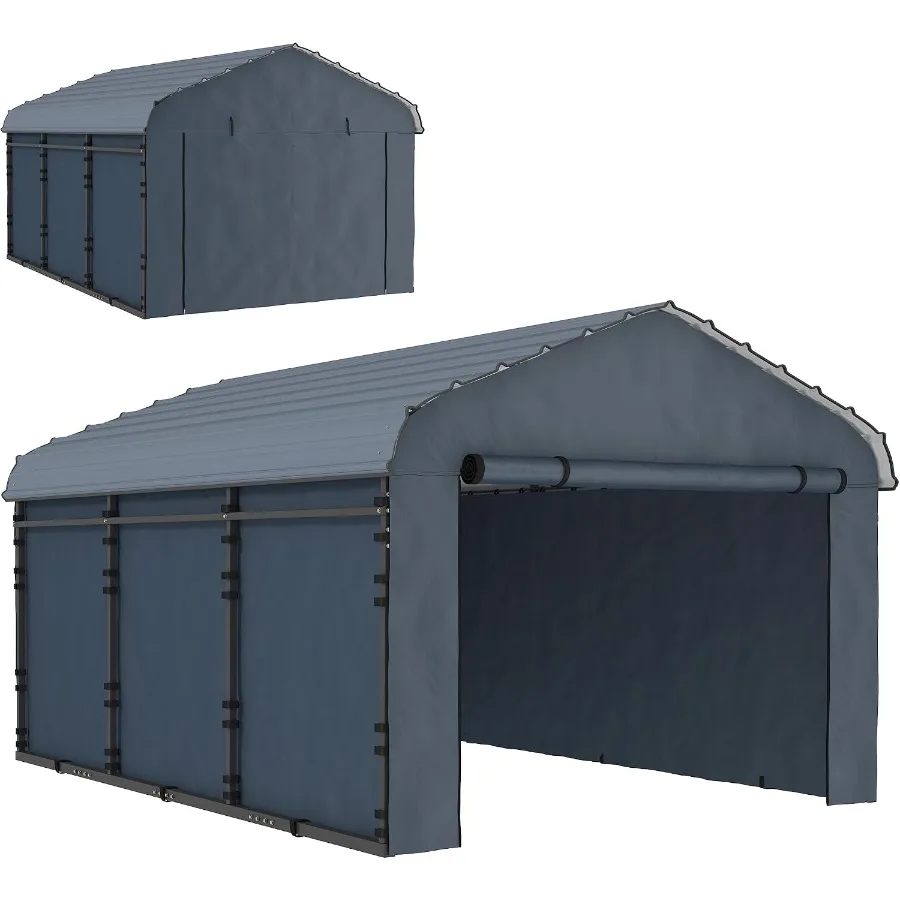10' x 15' Heavy Duty Metal Carport, Waterproof Garage Car Canopy Shelter with Galvanized Metal Roof and Removable Sidewalls for