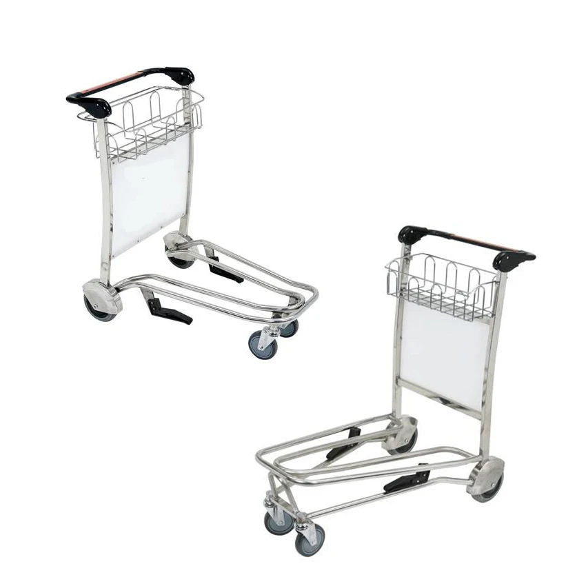 Easy Moving High Quality 3 Wheels Stainless Steel Airport Hand Cart Trolley Luggage Trolley Cart