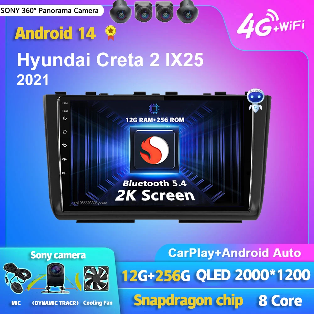 

Android 14 Carplay Auto 2K Screen Car Radio Multimedia Player For Hyundai Creta 2 IX25 2021 Autoradio GPS Stereo 2din Head Unit