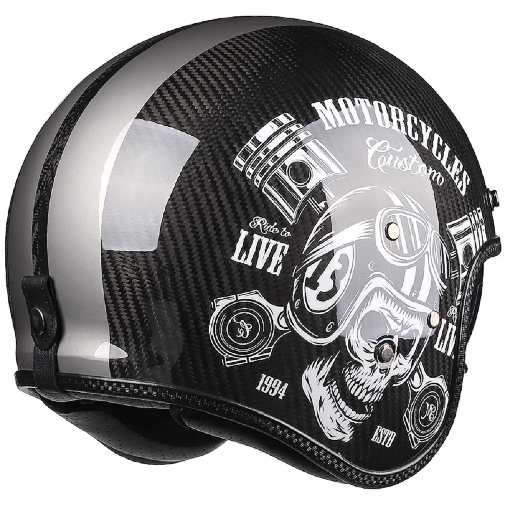 Retro Open Gezicht Motorhelm Koolstofvezel Vintage Motor Scooter Rijden Jet Casque Motorcross Race Dot Ece Goedgekeurd