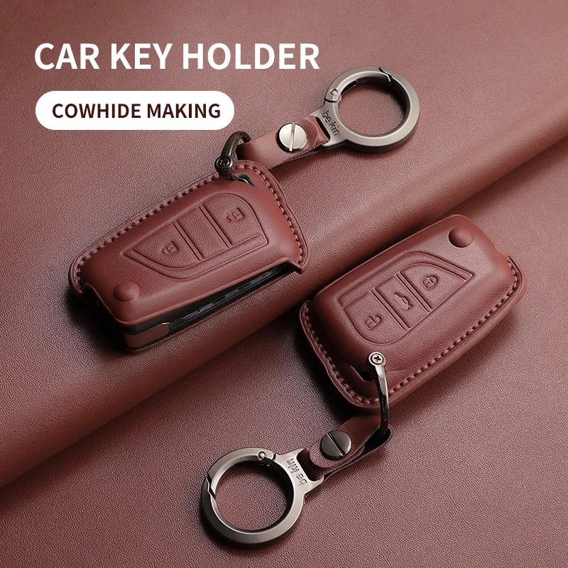 For  Top-Grain Leather Flip Key Cover Compatible with Toyota Corolla RAV4 Rongfang Reiz CHR