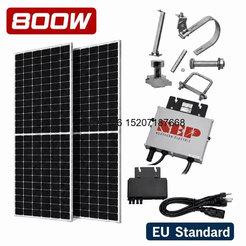 Wmwmnu for 800W Monocrystalline Silicon Home Balcony System Kit Plug Play Grid Tie Micro Inverter MPPT 230V AC Waterproof