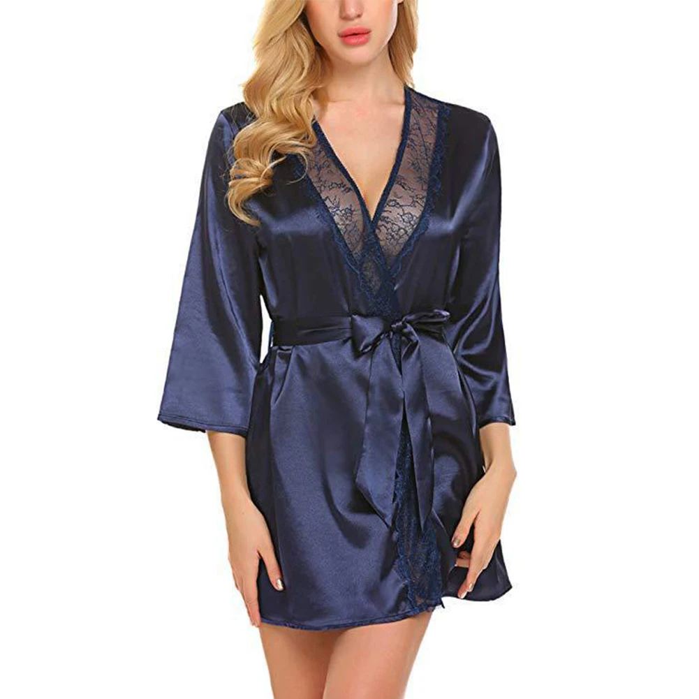 Women Satin Kimono Bathrobe Half Sleeve Lace Edge Bride Wedding Wrap Dressing Robes Nightgown Pajamas Ladies Home Clothes