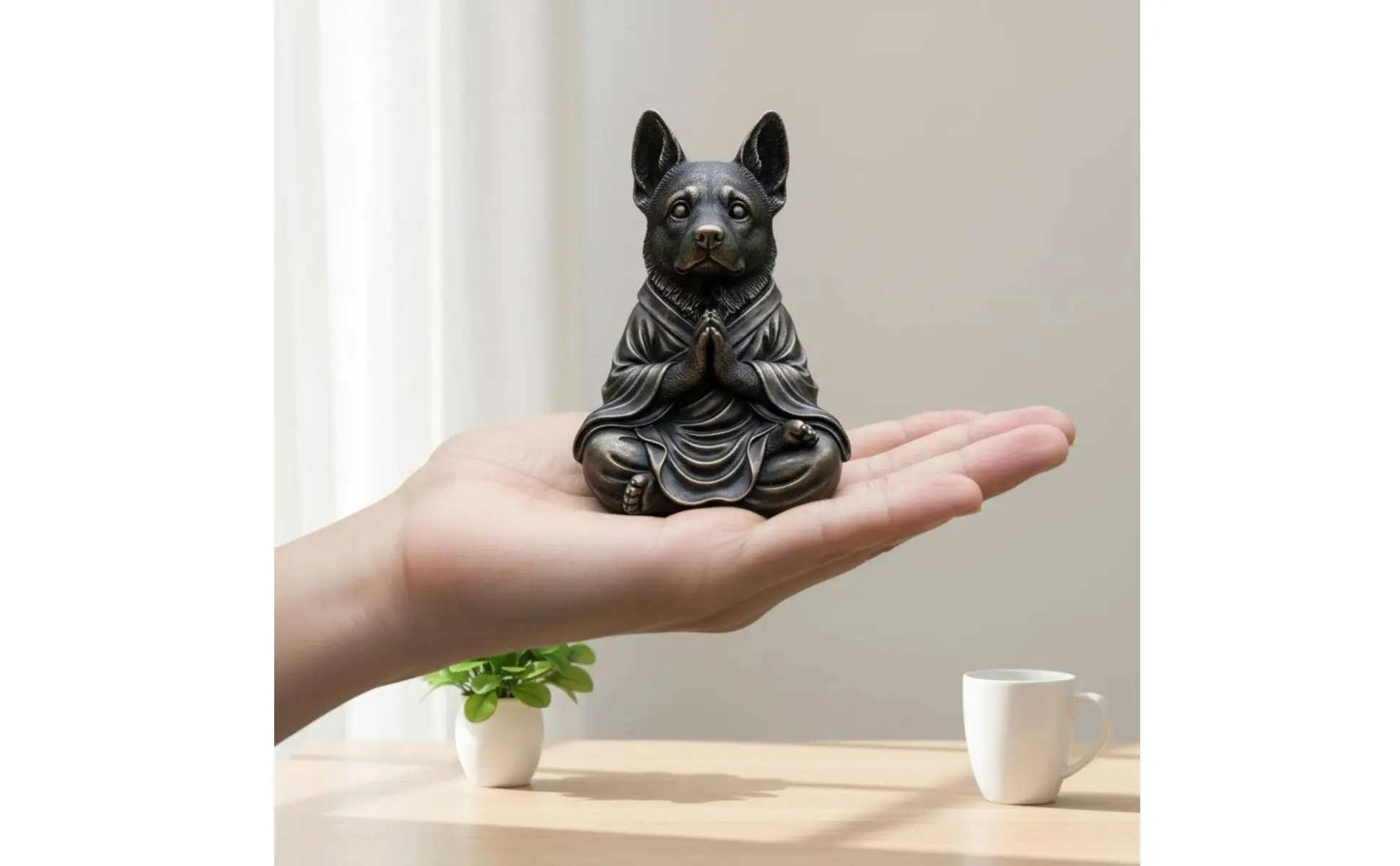 Meditating Dog Statue Cute Zen Dog Figurine Resin Zen Creature Figurine Outdoor Friendly Resistant for Desk